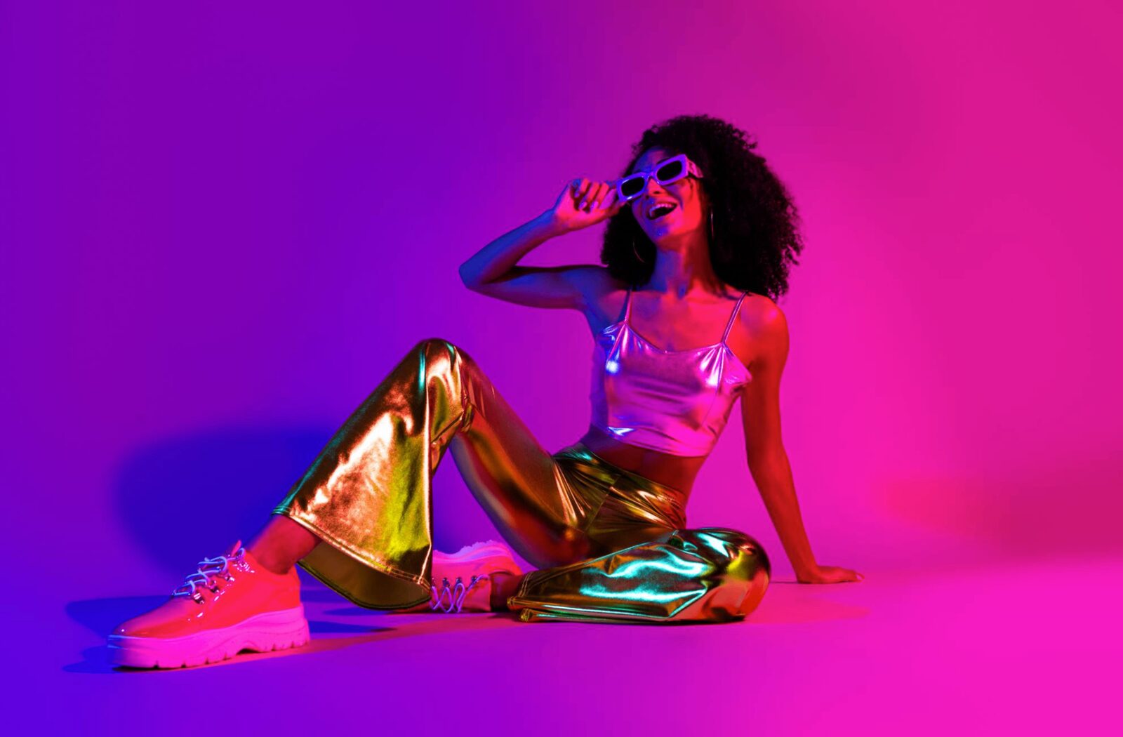 Metallic suit, gradient backdrop