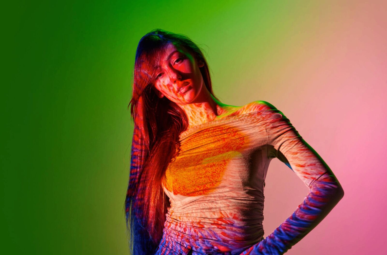 Green and pink gradient portrait