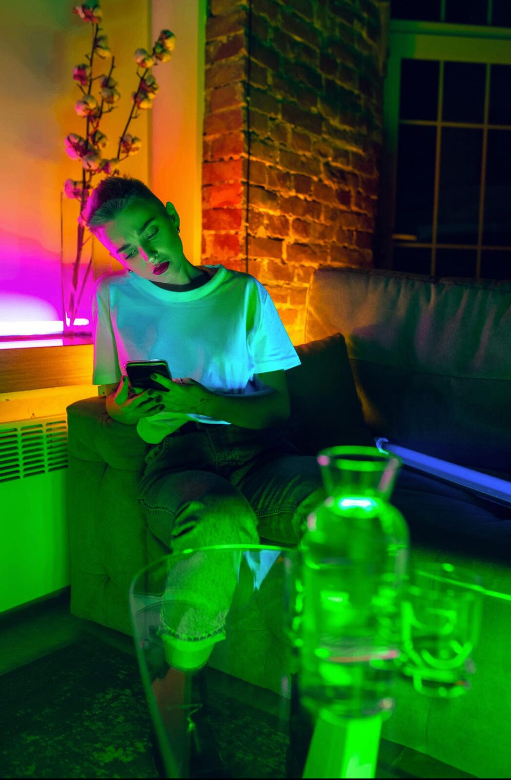 Interior, neon ambient lighting
