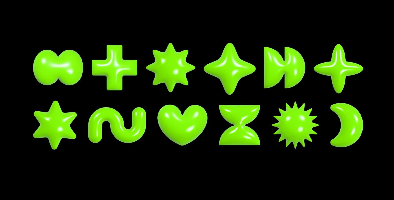 Glossy acid-green 3D shape set on black