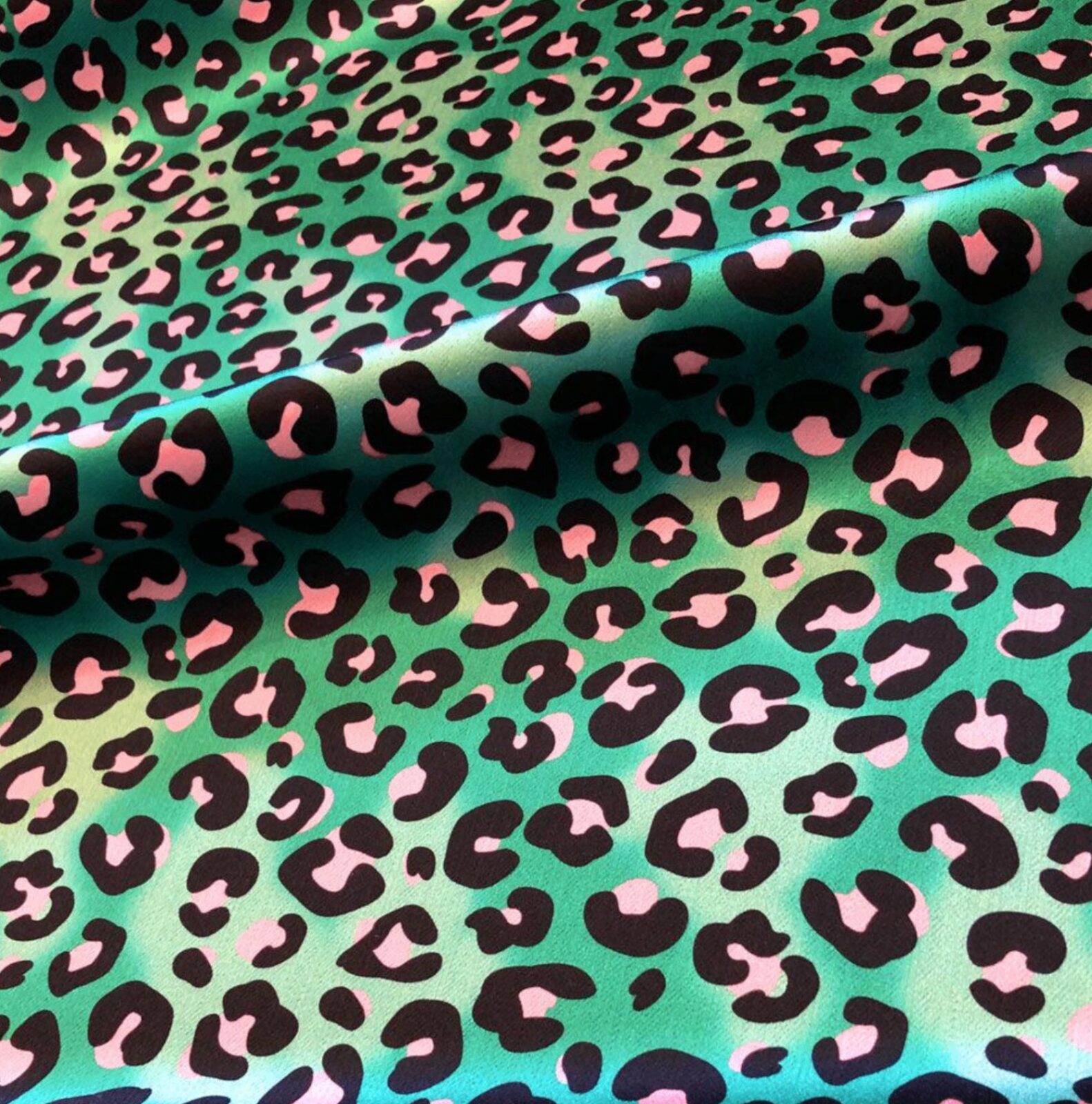 Green and pink leopard print silk